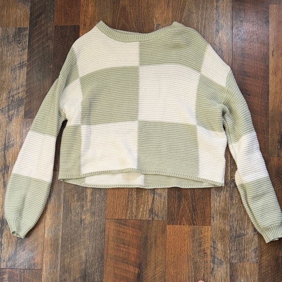 moon & madison Sweaters - moon & madison Olive and Cream Block Sweater checkered soft stretchy medium